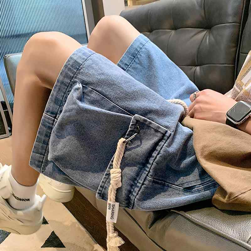 Rakuten - メンズ デニム ショートパンツ 工装風 直筒型 多ポケット 薄手 綿素材 微弾性 中腰 ラップクロージャー 水洗加工 ライトブルー 春夏 ビジネス カジュアル 普段使い 軽量 快適 ビッグサイズ