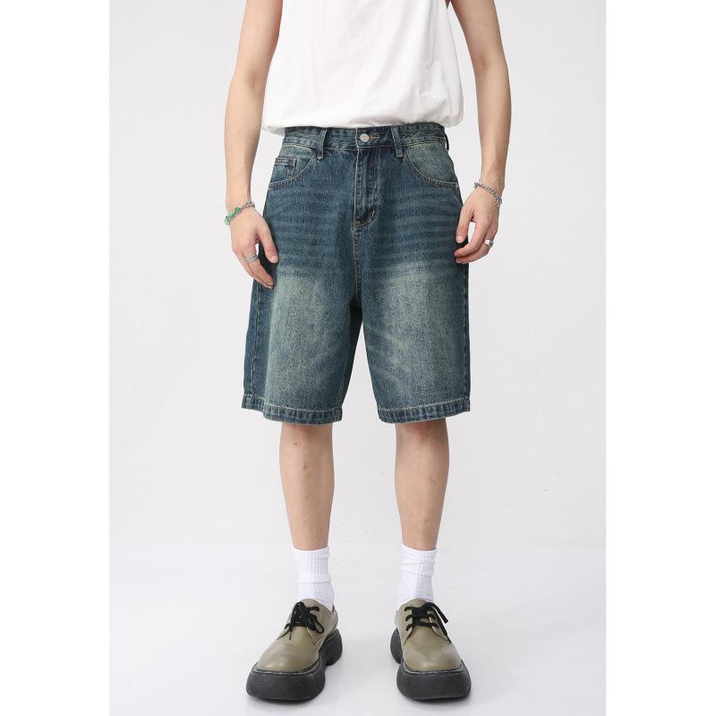 樂天商城 - メンズ ショートパンツ 復古 韓国風 ゆったり デニム ハーフパンツ 夏用 普段使い 洗いざらし加工 伸縮性なし ブルー ラスタカラー グレー ビッグシルエット 軽量 吸湿速乾 通勤 休日