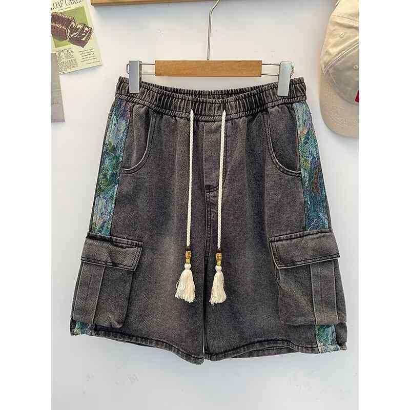 カーゴパンツ メンズ デニム ショートパンツ 夏 春夏 綿 混合 素材 グレー ブルー カラーバリエーション ゆったり ルーズフィット 微弾性 軽量 吸湿速乾 通勤 通学 普段使い アウトドア スポーツ 活動 対応 幅広 シルエット 多ポケット デザイン