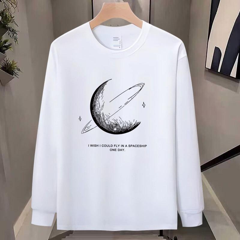 樂天商城 - メンズ Tシャツ 長袖 トップス コットン 精梳綿 220g 260g 長絨綿 プリント 幾何柄 丸首 合体型 セットインスリーブ 抗菌 防皱 耐磨 抑菌 吸湿排汗 色牢度高 抗紫外線 黒 白 カジュアル 日常使い 青春スタイル 18-24歳 青少年向け