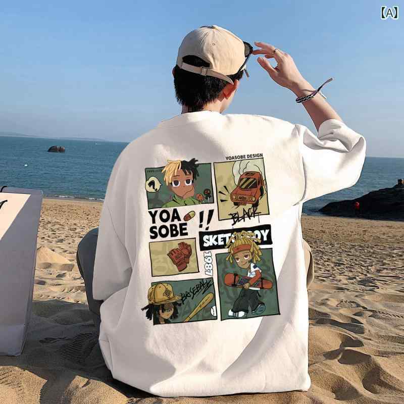 樂天商城 - メンズ Tシャツ 短袖 丸首 ゆったりシルエット 日系 爽やか デザイン 綿100 薄手 透気性 防シワ 耐久性 夏季 休闲 カジュアル スタイル 白色 深灰 ブラック オレンジ ピンク ワインレッド ベージュ クライン因ブルー ライトブルー ラークグリ