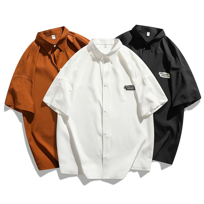 Rakuten - メンズ 短袖 シャツ 夏季 港風 立領 半袖 トップス 純色 切り替え プリント ゆったり フィット 吸湿速乾 透気性 耐久性 ポリエステル 混紡 ブラック 深カーキ ホワイト 日常 カジュアル ゆったり シルエット 免燙 加工 青少年 向け ゆったり