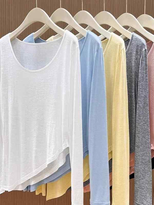 レディース 長袖 防晒 Tシャツ トップス 薄手 春夏 気質 通勤 スタイル 切り替え デザイン 接触冷感 再生繊維 素材 伸縮性 吸湿速乾 UP..