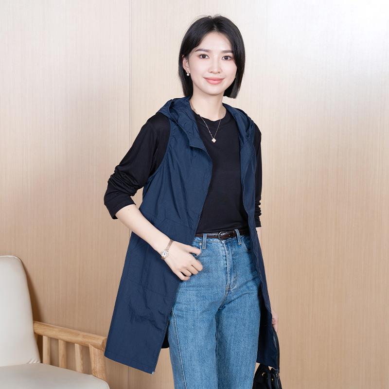 レディース 春夏 馬甲 風衣 アウター トップス コート ジャケット ミドル丈 丸首 ...