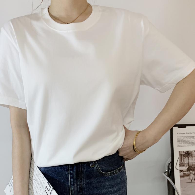 Tシャツ 女性用 短袖 純棉 白 ブラック 夏 インナー トップス 半袖 上衣 ゆったり ワイドシルエット ソリッドカラー 正肩 基本 丸首 セ..
