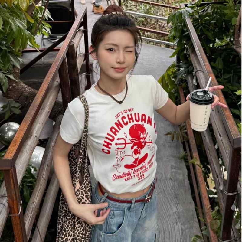樂天商城 - Tシャツ 女性用 夏 短袖 トップス 修身 丸首 プリント柄 切り替え ピンク 接触冷感 吸湿速乾 軽量 伸縮性 かわいい 私服 スリムフィット インナー