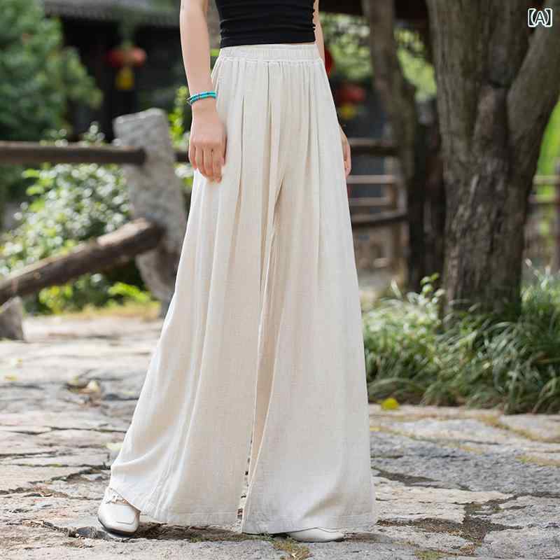 ・カテゴリ: スカートパンツ・スタイル: 文艺風・主な素材: 麻30%-50%・パンツ型: ワイドレッグ・パンツ丈: ロング・ウエスト型: ゴム腰・厚み: 薄手・カラー展開: オリジナルリネン、プレーン白、インクブラック・サイズ展開: 均一サイズ・性別: 女性