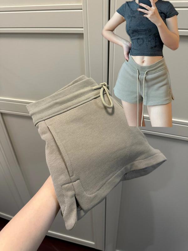 Cropped Pants - レディース ショートパンツ 綿混 接触冷感 マイクロストレッチ ワイドレッグ ミッドライズ ドローストリング 夏用 通勤風 セクシー デザイン ブラック グレー ベージュ ワインレッド 普段使い 軽量 吸湿速乾 修身シルエット