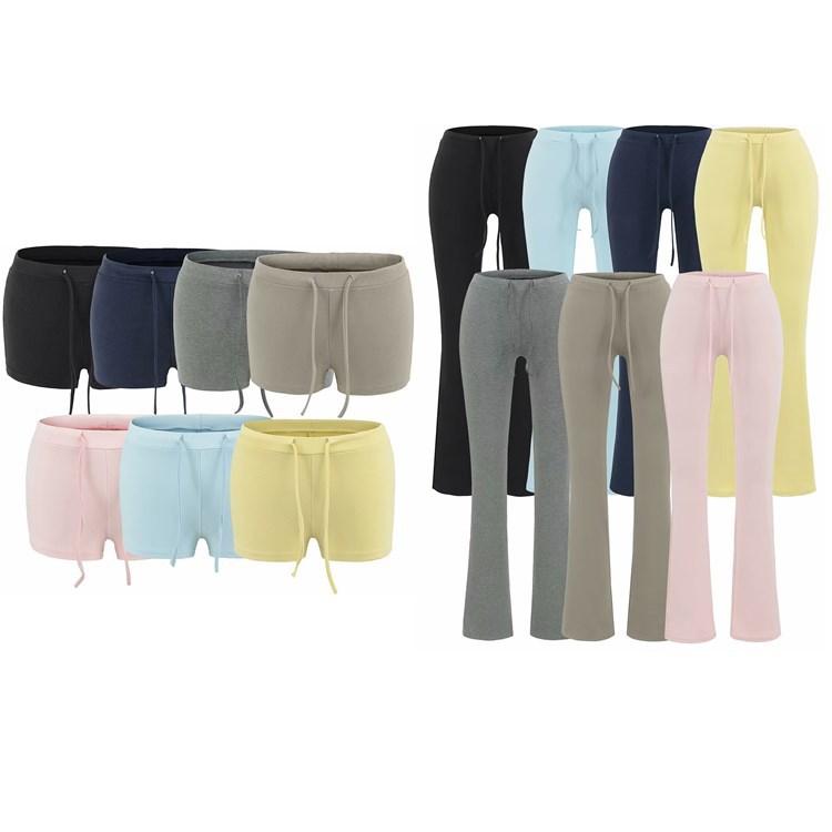 樂天商城 - レディース ヨガパンツ 春夏 ストレッチ コットン 混紡 ハイウエスト 直筒型 長ズボン ショートパンツ マイクロスパイシー かわいい ピンク ベビーブルー イエロー グレー ミルクティー ネイビー ブラック 普段使い 軽量 吸湿速乾 快適 スリムレッグ