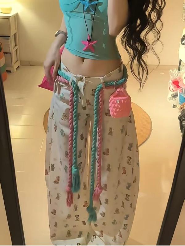 レディース 直筒パンツ 夏 白色 中腰 クールビズ 涼しい 接触冷感 ポリエステル 蝶結び プリント ロング丈 ゆったり 履き心地 軽量 通勤 普段使い カジュアル ファッション ロングパンツ ワイドレッグ 涼感素材 吸湿速乾 女性用 夏服 ボトムス ト