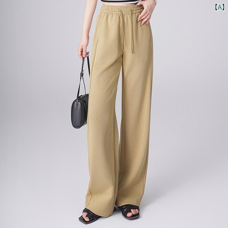 Rakuten - レディース 春夏 ワイドパンツ 女性用 ハラワイド ミッドライズ ゆったり ロング丈 コットン ポリエステル モダール ストレッチ 薄手 通勤 普段使い 気質 カジュアル ミッドリッチ カフェオレ グースイエロー オリーブグリーン ハーブグリーン ブラッ