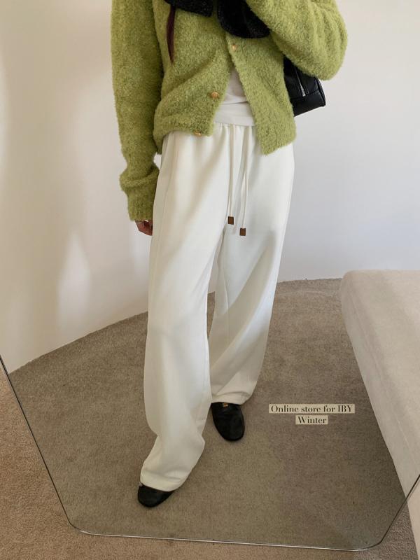 レディース ゆったり脚 ワイドパンツ 綿 ストレッチ 長ズボン ハイウエスト 紐 直筒 マイクロ弾性 接触冷感 日常使い 通勤 部屋着 軽量..