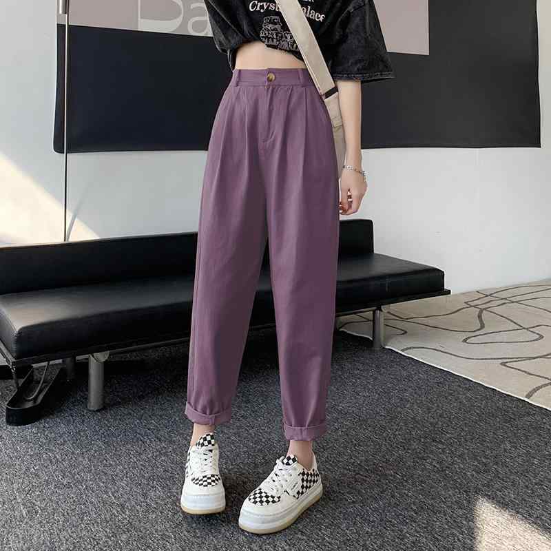 Rakuten - レディースパンツ 紫色 綿麻 ストレッチ ワイドレッグ 秋新款 ゆったり スリム ストレート クロップド ハーレム テーパード 工装 九分丈 カジュアル シンプル 私服 ミストレス 風水 ラフ 軽量 吸湿速乾 水洗加工 普段使い 通勤 ビッグシルエット