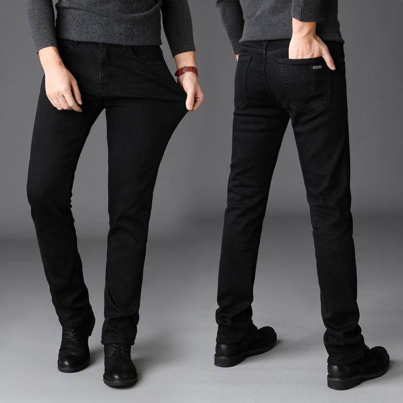 メンズ 牛仔パンツ 黒 修身 小脚 高腰 伸縮性 コットン ミックス 長ズボン スリムフィット コンシール型 ミッドウェイト 免烫加工 口袋装飾 ユース向け 普段使い ユース カジュアル デニム ストレッチ フィット ユニセックス スタイル 汎用 シルエ