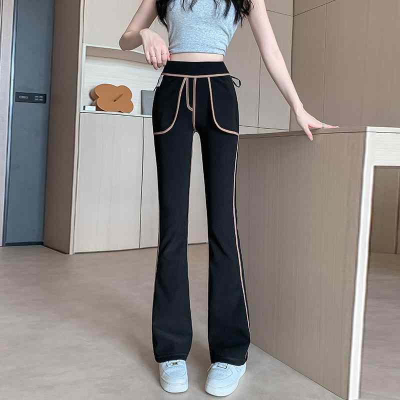 ・スタイル: 気質通勤・カテゴリ: 休闲裤・デザイン: 微喇型・パンツ丈: 長丈・ウエスト: 高腰・厚み: 薄手・流行要素: ポケット・カラー展開: 黒・サイズ展開: M、L、XL、2XL・素材: ポリエステル90-95%、スパンデックス・性別: 女性・伸縮性: 微弾・加工: 砂洗い
