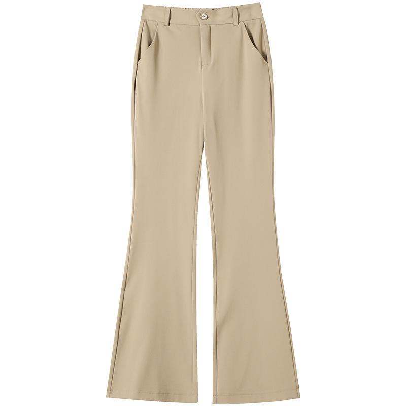 Jeans, Denim - レディース サイドスリット スーツ風 フレアパンツ 夏用 薄手 高腰 スリムフィット ミニマム丈 ベージュ 雪纺 ロングパンツ 女性用 通勤 通勤スタイル 微弾性 気質 優雅 切り替えデザイン ポリエステル 再生繊維 軽量 伸縮性 吸湿速乾 九分丈 ビッ