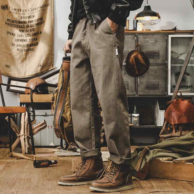 Pants - メンズ 工装パンツ 復古 ミリタリー コットン 100% 耐磨 通気性 煙灰 ブラック 直筒 ワイド ミッドライズ ロープクロージャー 水洗加工 ゆったり 長ズボン ベルト付き 無弾性 青年向け 運動 休闲 普段使い 通勤 ビッグシルエット 基本デザイン