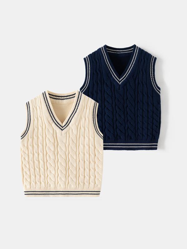 キッズ 男の子 ニット ベスト 春夏 粗針 綿線 ツイスト 花柄 Vネック 柔軟 コットン 95% 無袖 セットイン 純色 米白 紺 3-8歳 中小児 1..