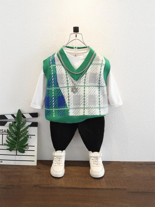 Vests - キッズ 男の子 ニット ベスト 保暖 春秋 緑色 ポリエステル 柔軟 プルオーバー カジュアル 潮 ミドル サイズ 中小童 3〜8歳 100〜140cm 背心 鎧 通学 普段使い 軽量 伸縮性 吸湿速乾 Vネック 外穿 子供服 トップス 秋冬