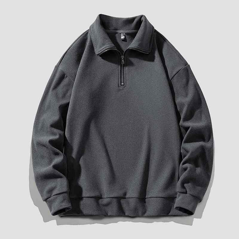 メンズ フードレス フラップカラースウェット 長袖 トップス 秋冬 化繊混紡 ポリエステル ストレッチ 暖かみ 純色 レイヤード 普段使い スポーツ ランニング サイクリング ハイキング キャンプ 足バスケ 釣り テニス ゴルフ ホワイト グレー ブラッ fork-br-10776084 フォークBR パッケージ画像