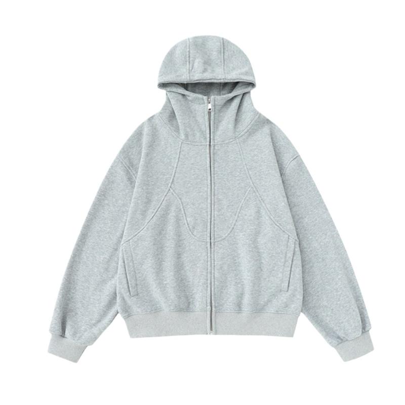 Rakuten - メンズ フーディ ジャケット 切り替え デザイン コットン 素材 長袖 フード付き ジップアップ 厚手 加温 ルーズフィット サイドポケット 無地 ブラック グレー 秋冬 春秋 季節 ユース カジュアル 日常 使い ストリート スタイル 軽量 吸湿 速乾