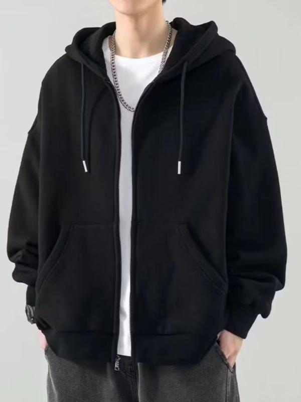 Parka - メンズ 開襟 フーディ スウェット トップス 秋冬 コットン 混 コルドロイ 生地 長袖 連帽 ジップアップ 厚手 暖か ゆったり シルエット グレー ブラック カラー ユニセックス 対応 ストリート スタイル 普段使い 秋冬 コーデ アイテム 軽量 伸
