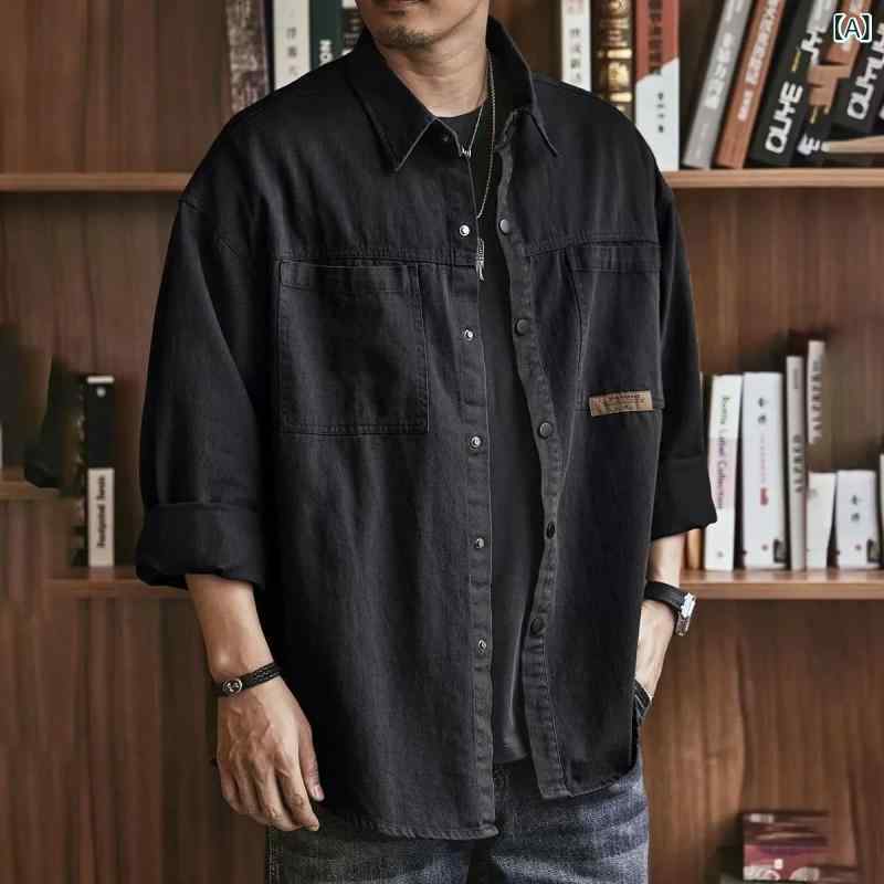 其它 - メンズ ジャケット 立領 長袖 トップス 開衫 綿素材 耐摩耗 軽量 ゆったりシルエット 単排ボタン 丸下摆 免烫加工 春秋 ブラック 軍緑 ダークブラウン 日常 外出 カジュアル ゆったり 大きいサイズ