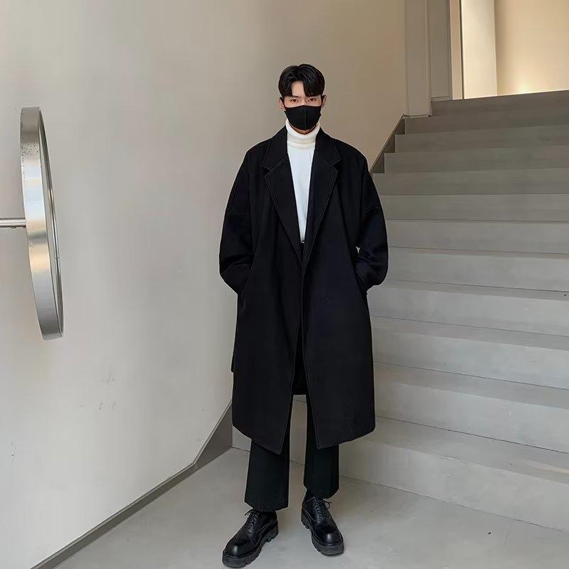 Jumper, Blouson - メンズコート 男性用 風防服 中長丈 春夏秋冬 厚手 高級感 毛織り ウールコート 合体型 薄手 モダール 兔毛 ブラック 翻領 シングルブレスト 韓版スタイル 秋冬アウター 暖か 軽量 通勤用 普段使い ビジネスカジュアル