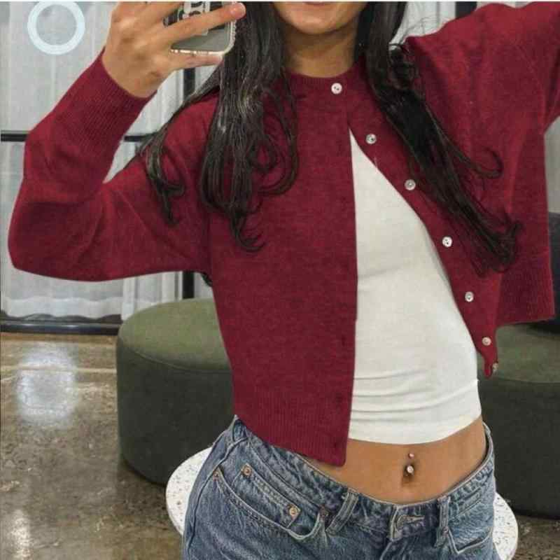 ニットカーディガン 女性用 長袖 丸首 単排ボタン ストレート 純色 綿混 ポリエステル ミックス 中厚 春夏 秋冬 通勤 普段使い 部屋着 カジュアル 韓国風 気質 優雅 ワインレッド グレー ホワイト ベージュ ブラック ブルー ピンク イエロー グ
