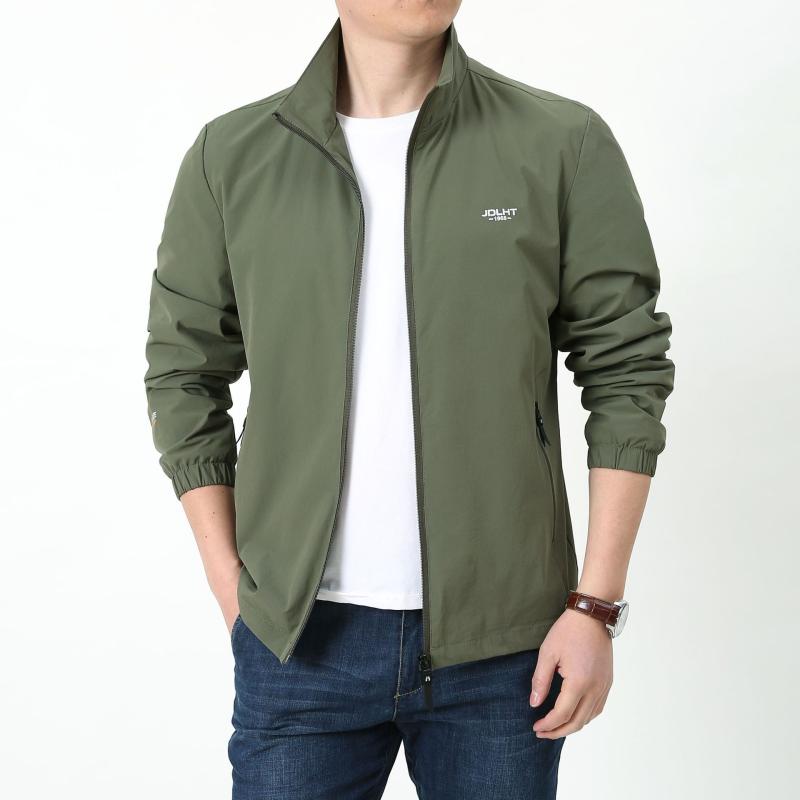 Rakuten - メンズ ジャケット 男性用 弾力 伸縮性 耐久 速乾 化繊混紡 ナイロン100 ポリエステル裏地 立襟 ジッパー開閉 ルーズフィット ビッグシルエット 無地 プリント 長袖 サイドポケット 丸底 春秋 春夏秋冬 黒 ミリタリーグリーン ネイビー ルーズカ