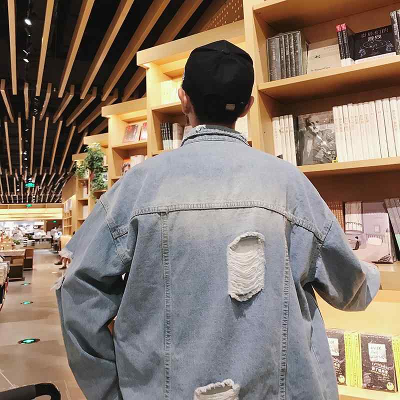 Other - メンズ 牛仔ジャケット 破れ加工 デニム 外套 春夏 秋冬 耐摩耗 色落ち耐性 無帽 標準シルエット シングルブレスト 長袖 ラグラン袖 直裾 立体ポケット プリント プリーツ加工 ライトブルー ダークブルー ブラック ルーズフィット カジュアル ストリ