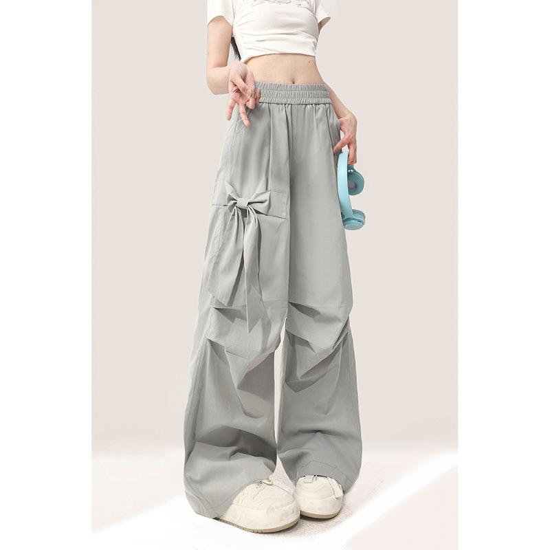 Rakuten - レディースパンツ 女性用 直筒 九分丈 灰色 夏用 薄手 速乾 工装 かわいい クール ワイドレッグ マイクロストレッチ ポリエステル 素材 快適 普段使い 軽量 免烫加工 クロップドパンツ トレンドスタイル