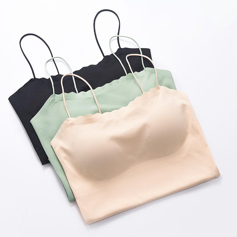 タンクトップ 女性用 吊り帯 美背 3/4カップ 薄型カップ ワイヤレス 無痕 調整型 集胸 サイド収納 副乳収納 透気性 吸汗 防走光 接触冷感 ニット 白色 ブラック ベージュ グリーン 春夏 インナー ロング丈 腹下丈 かわいい 甘め 日常使い 通