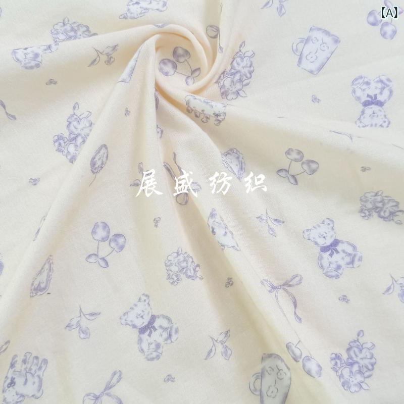 布地 子供用 春夏 100%コットン 動物プリント 蝶結び 小熊柄 ガウン 寝間着 部屋着 軽量 平紋織り 幅広 印花加工 ピーチカラー パープ..