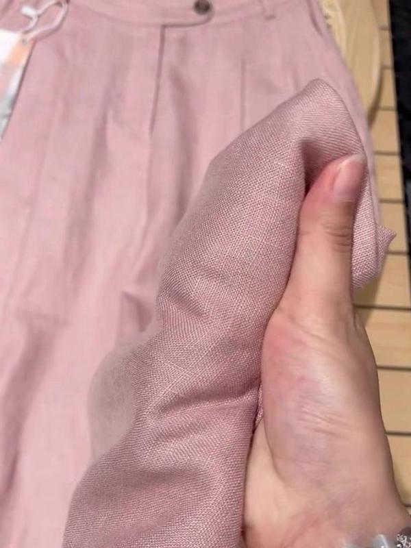樂天商城 - レディース ワイドパンツ 煙粉色 ピンク系 接触冷感 再生繊維 麻混 コットン ハイウエスト 直筒 ロング丈 垂感 軽量 通勤用 気質 普段使い カジュアル ゆったり シルエット 小柄対応 吸湿速乾 伸縮性 秋冬 春夏