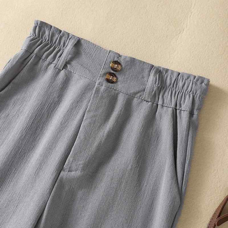 Cropped Pants - レディース ワイドパンツ コットンリネン ハイウエスト ストレート ロング グレー ブラック ベージュ 夏用 ゆったり 垂れ感 中厚 ポケット ポケット付き 免燙 復古風 カジュアル 日常使い 軽量 通勤 軽快 吸湿速乾 ポリエステル混 再生繊維 ゆった