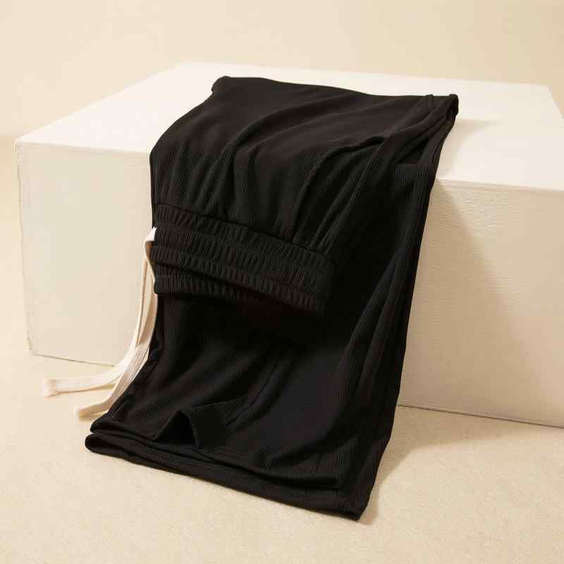 Cropped Pants - レディース 夏 モダール 混紡 クロップドパンツ 高腰 ポケット ワイドレッグ ストレートパンツ 大きいサイズ スリムフィット 薄手 ロング丈 伸縮性 吸湿速乾 接触冷感 ブラック ベージュ グリーン グレー 通勤 通勤風 普段使い カジュアル 快適