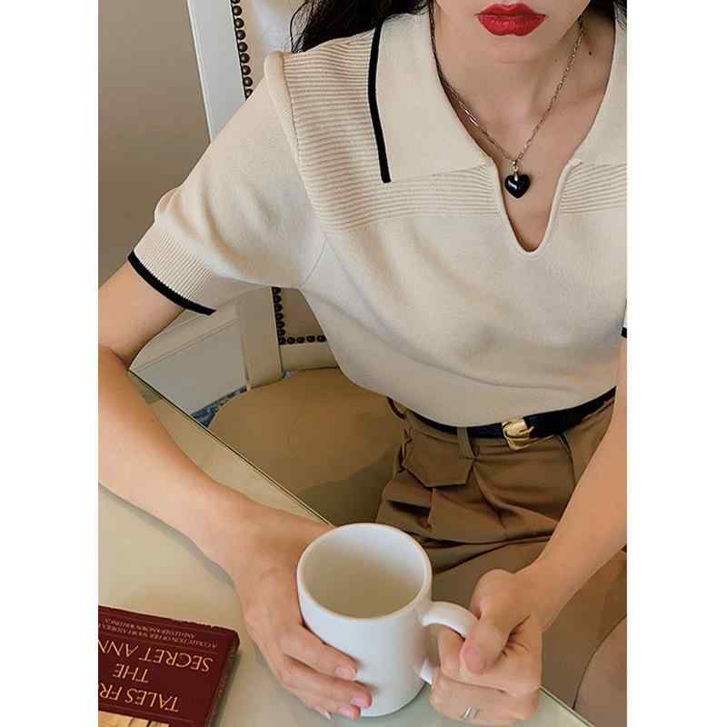レディース ポロ襟 トップス 接触冷感 針織 半袖Tシャツ 夏用 薄手 ゆったりシルエット 気質 通勤 粘膠繊維 混紡 紡績 ソリッドカラー セットインスリーブ セットアップ ワンピース丈 切り替え ブラック 杏色 ユニセックス 軽量 吸湿速乾 通勤カジ