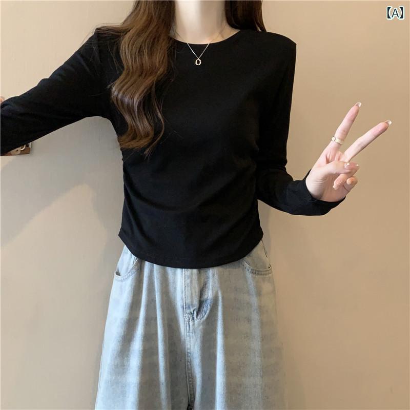 Tシャツ レディース 長袖 修身 短め インナー モダール 再生繊維 接触冷感 免燻 方領 セットインスリーブ スレンダー スリム ブラック ホワイト グレー イエロー ブラウン アイボリー モカ ミルクティー 気質 通勤 通勤風 普段使い 伸縮性 吸湿 2