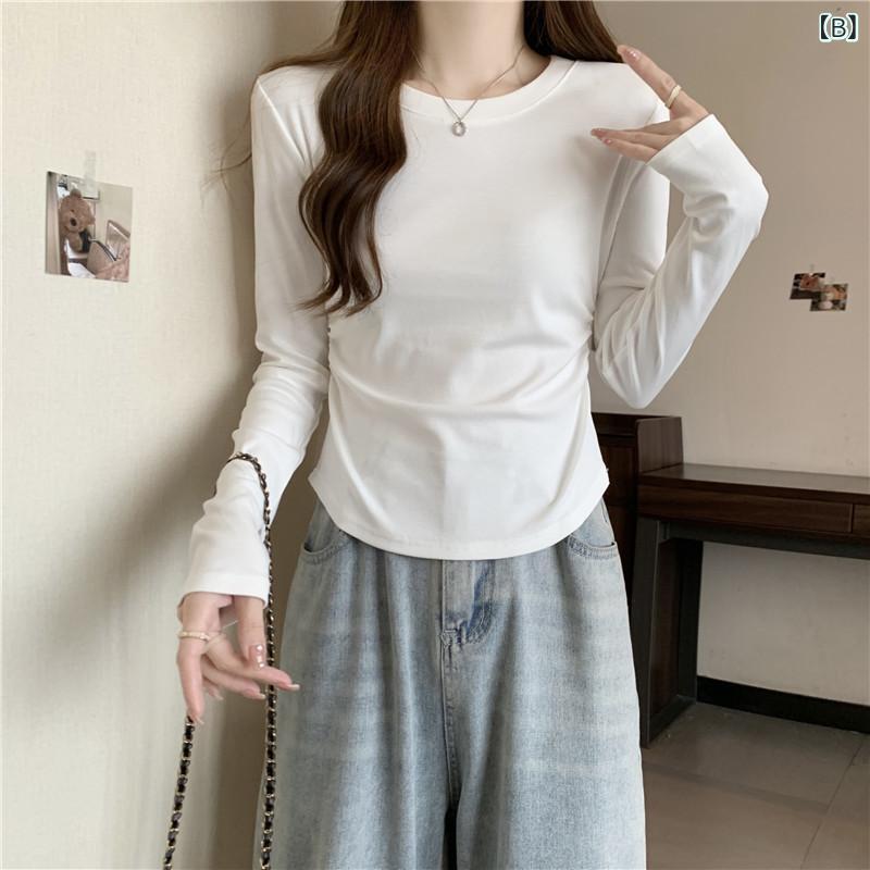 Tシャツ レディース 長袖 修身 短め インナー モダール 再生繊維 接触冷感 免燻 方領 セットインスリーブ スレンダー スリム ブラック ホワイト グレー イエロー ブラウン アイボリー モカ ミルクティー 気質 通勤 通勤風 普段使い 伸縮性 吸湿 3