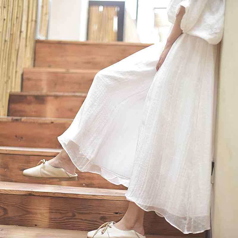 レディース ワイドパンツ 春夏 白色 ピンク ブルー 綿麻 涤纶 薄手 軽量 ハイウエスト ゆったり ロング丈 純色 快適 休闲 復古風 カジュアル 日常使い ゆったりシルエット 大きめフレア ストレート 膝下丈