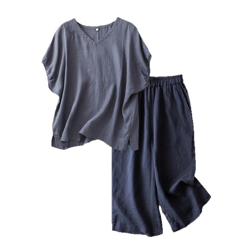 レディース セットアップ 麻 コットン トップス パンツ ゆったり 無袖 プリンセススリーブ シンプル 杏 黒 紫 コーヒー ネイビー 夏 オールシーズン 私服 御姐風 名媛 スタイル 修身 垂感 遮肉 小個子 減齢 ファッション 欧風 韓国風 日系 復