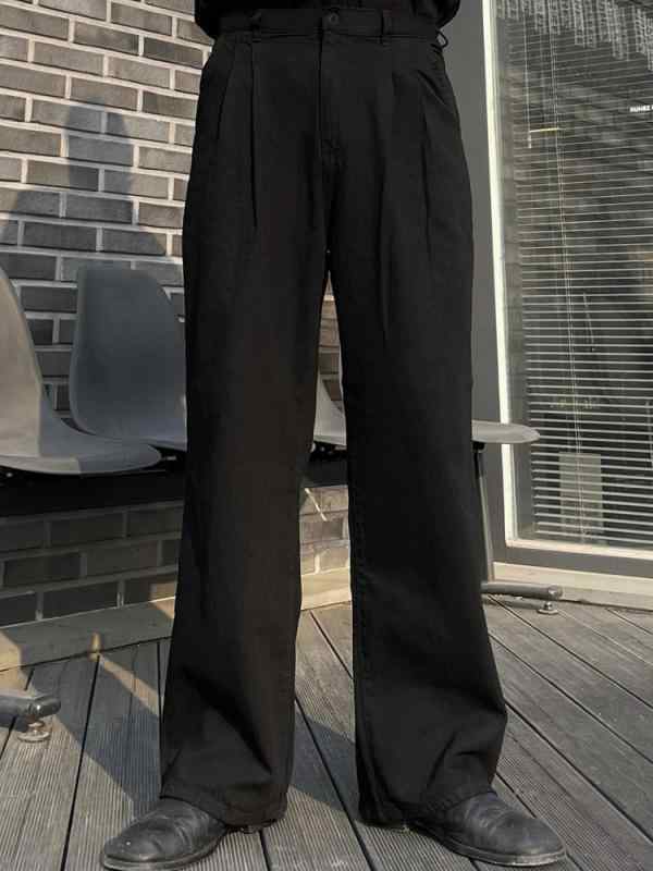 樂天商城 - メンズ ロングパンツ 秋冬 韓国風 ワイドパンツ ハイウエスト コットン100% 微弾性 黒 ゆったりシルエット ストリートファッション 普段使い 軽量 通勤 外出 ストレッチ 快適 洗濯簡単 耐久性