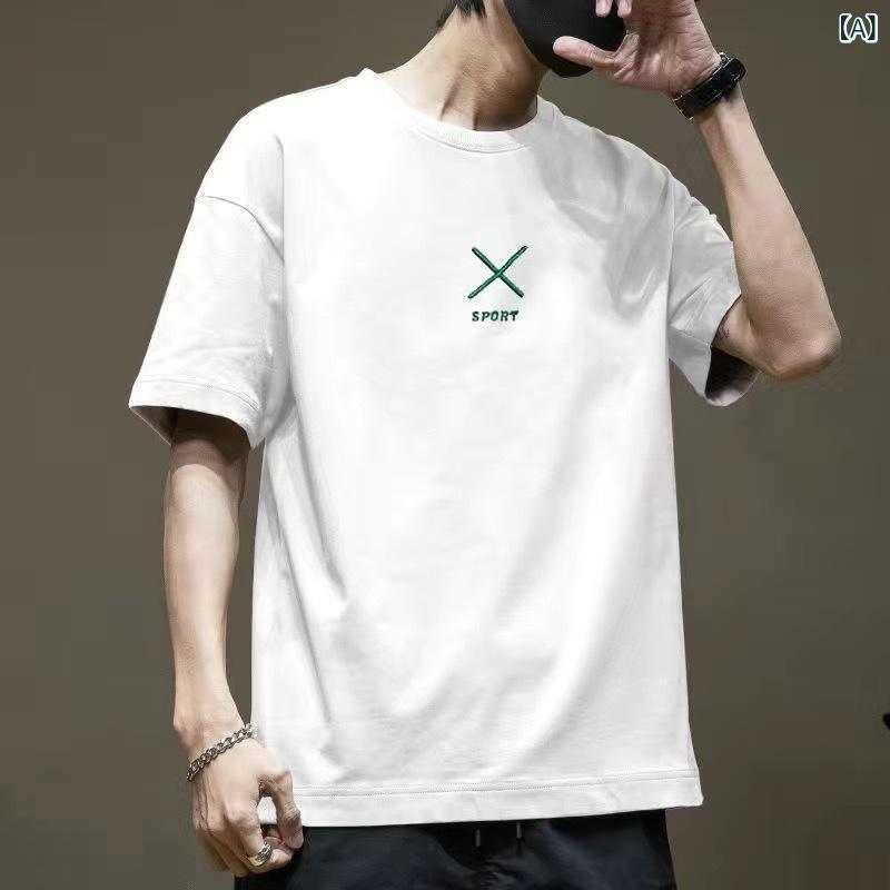 Rakuten - メンズ Tシャツ 短袖 純棉 綿100% 格子柄 チェック柄 丸首 ラウンドネック ゆったり ルーズフィット 落肩袖 ドロップショルダー 軽熟カジュアル 軽やか 休日着 デイリーウェア 室内着 インナー トップス 打底衫 運動 アクティブ 印花 プリント
