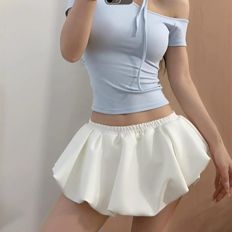 半身スカート レディース 花苞スカート 短丈 Aライン 百褶 低腰 伸縮ウエスト セクシー かわいい ストリートファッション 欧米スタイル 黒 白 深灰 スパンデックス素材 軽量 春夏