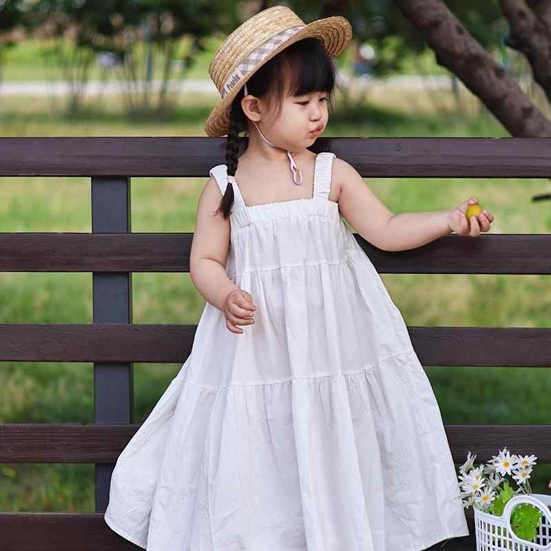 Rakuten - 女の子 ワンピース 吊帯スカート 背心スカート 夏 子供服 女児用 A字スカート 純色 コットン混紡 ポリエステル 潮 韓流スタイル ビーチ バカンス ファッション 軽量 涼しい 3-8歳対応