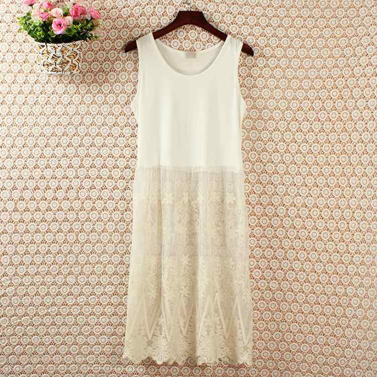 ワンピース 秋冬 刺繍 レース 切り替え 無袖 背心 スカート プリンセス シルエット 中長丈 ミドルウエスト プルオーバー 気質 通勤 淑..