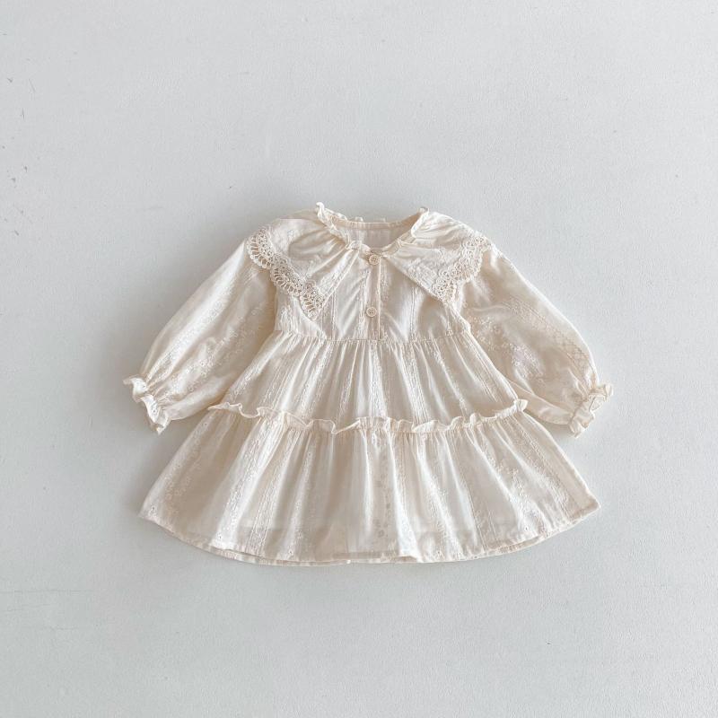 樂天商城 - ワンピース 女の子 中小童 秋 長袖 プリンセス スカート 綿 柔軟 加工 純色 杏 春秋 フレア スカート かわいい 花柄 レース フリル 子供 ドレス トップス 女児 服 日常使い 軽量 通学 遊び着 コットン 素材 柔らかい 肌触り スタイリッシュ