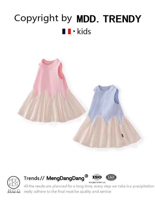 Dresses - 女の子 ワンピース 連衣裙 コットン 素材 無袖 切り替え デザイン かわいい プリンセス スカート 夏 ピンク ブルー 女児 3-8歳 90-140cm 柔らかい 生地 日常使い 洋服 ドレス スカート類 トップス ガールズ ファッション 軽やか スタ
