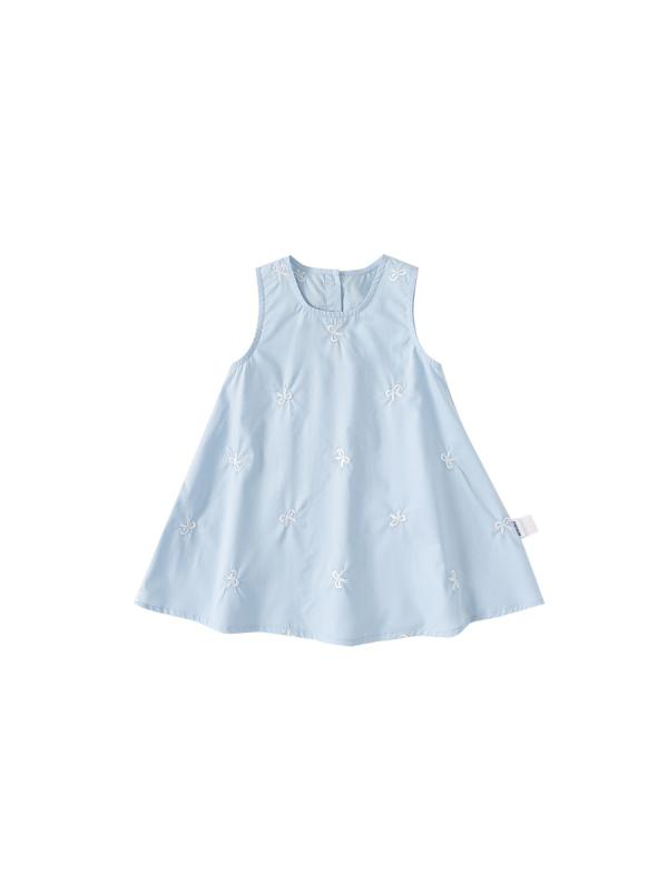 Dresses - 女の子 ワンピース 連衣裙 夏 無袖 A字スカート コットン 100% 柔軟素材 蝶結び リボン プリント 柄 かわいい 甘め スタンダード 普段使い 3-8歳 100-140cm 100% コットン 柔らかい 触感 軽やか シルエット 日常 女児 トッ